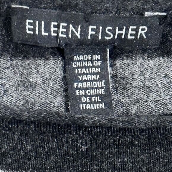 Eileen Fisher Small Black Gray Striped Long Sleeve Cozy Tunic Dress W/Pockets - Picture 7 of 9